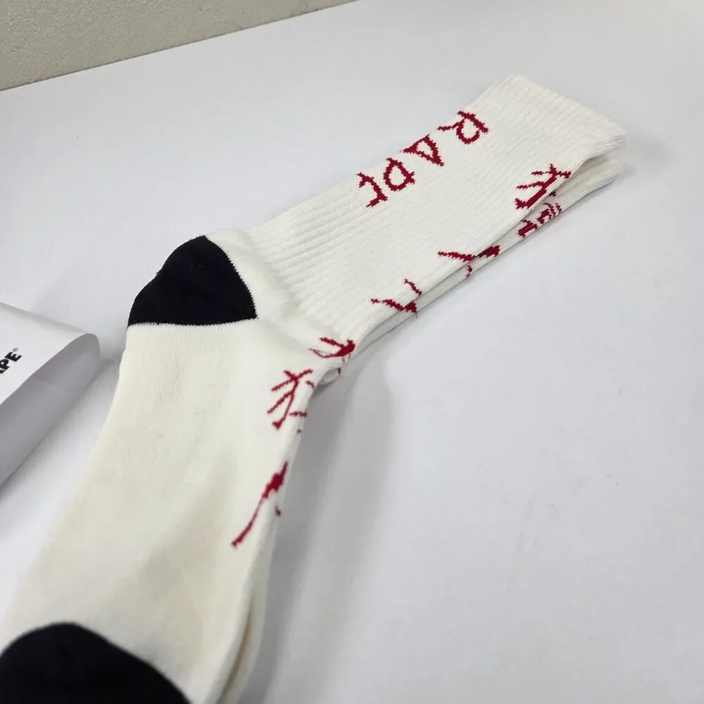 A Bathing Ape Bape Kanji Logo Crew Socks White Black Red Brand New